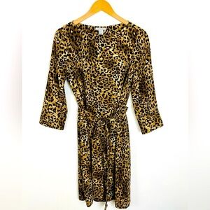 H&M Cheetah Print Dress, Size 4, Long Sleeve Dress with Tie Waist Mob Wife